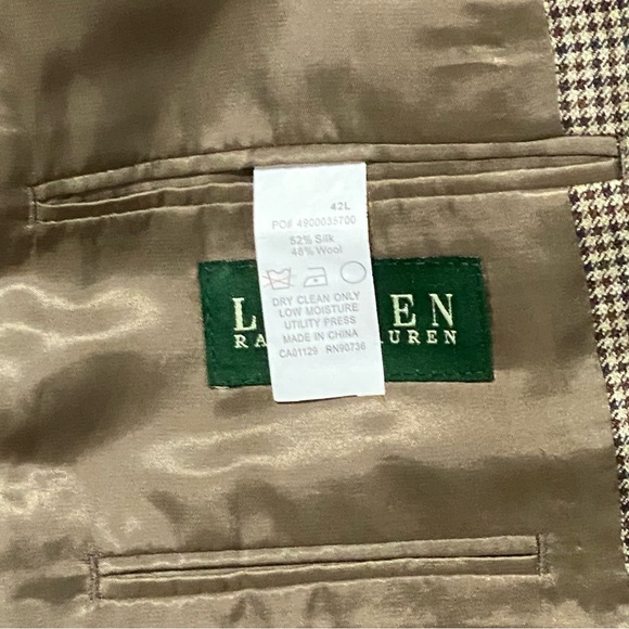 Ralph Lauren Men's Blazer in Tan Houndstooth Sport Coat 42L - Picture 8 of 9